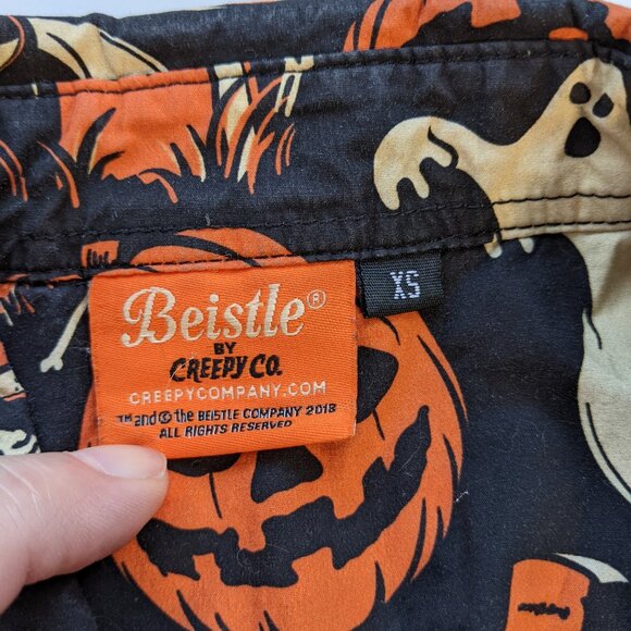 Beistle Creepy Co Shirt Halloween Ghost Pumpkin Tombstone Skull rare Mens XS - Picture 8 of 11
